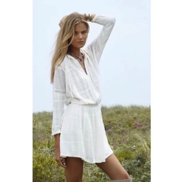Free People Ivory White Crochet Peasant Mini Dress